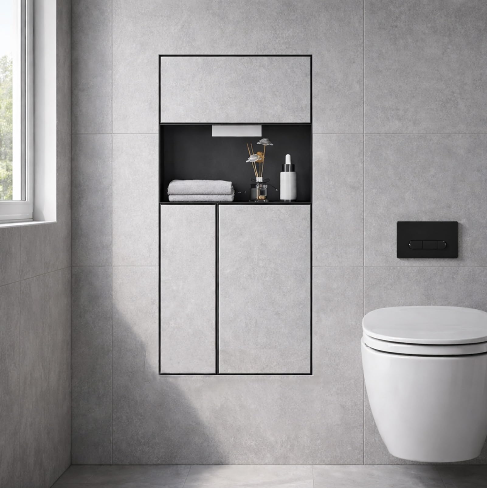 Unterputz Toilettenpapierhalter, Unterputz WC Modul mit Toilettenpapierhalter, Integrierter Mülleimernische und Toilettenbürstenhalter, Eingelassenes Wandregal für Badezimmer, Ohne Fliesen