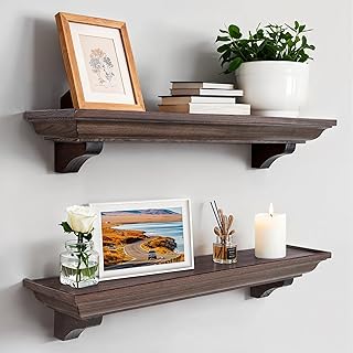 LXWZHK 36 Inch Fireplace Mantel Shelf with Corbels, Set of 2 Rustic Floating Shelf for Wall, Wooden Fireplace Mantel for Living Room, Bedroom, Kitchen, Brown