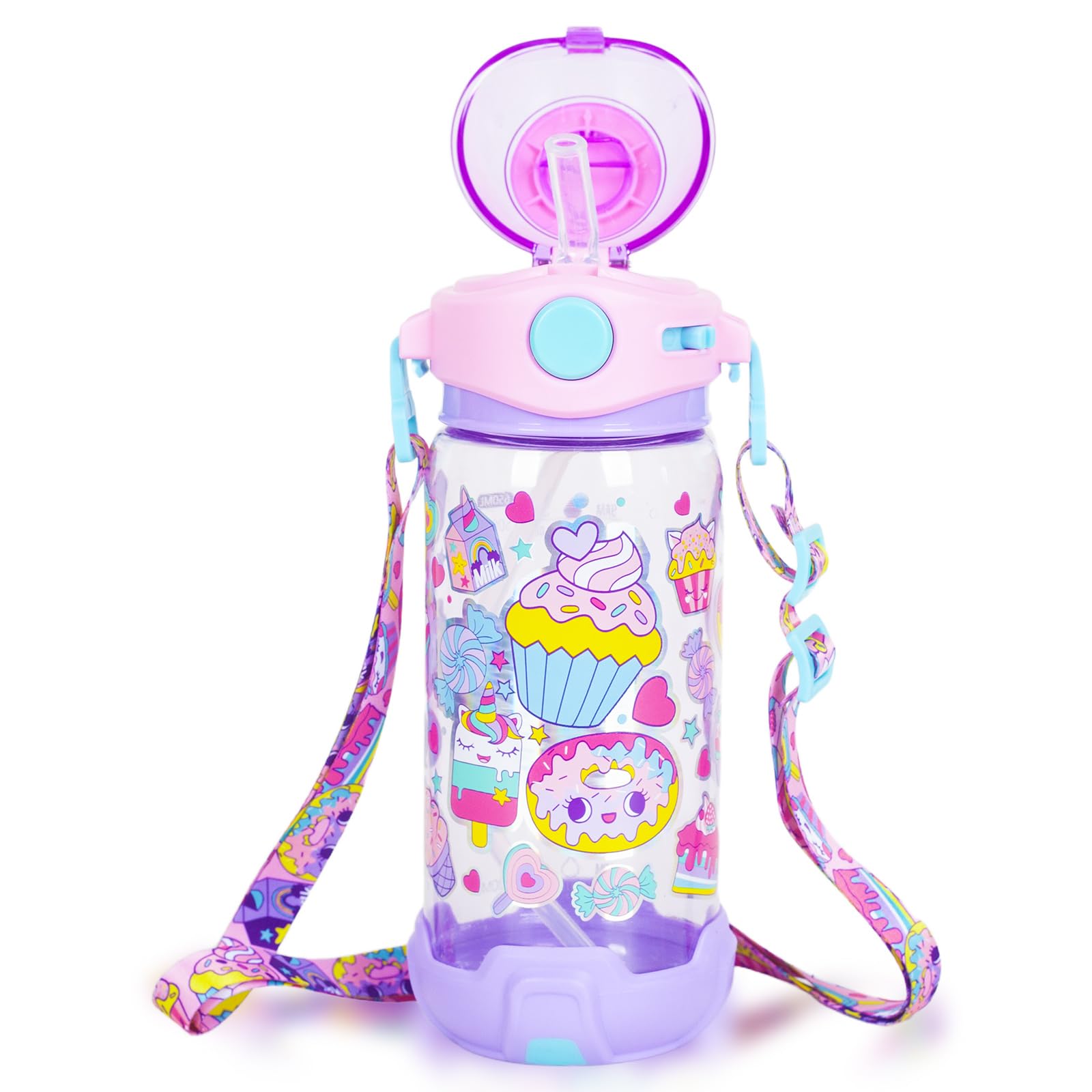PinkSheep Kids Water Bottle with Straw/Lanyard, 650ml Child Drinking Water Bottle, BPA Free Leak-Proof Locking Flip Lid for Kids Girls Boys School Sport Travel (Dessert) — image 1