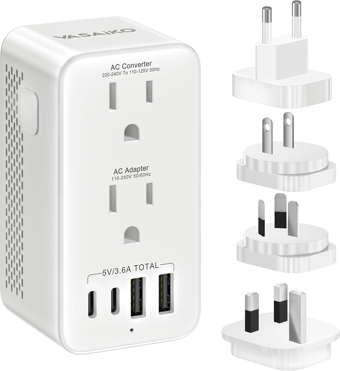 Voltage Converter US to Europe, Travel Adapter Voltage Converter to Step Down 220V to 120V, Power Converter with 2 USB-A 2 USB-C Port & UK/AU/US/IT/European Travel Plug Adapters