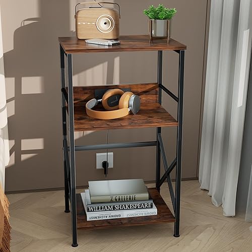 Miniatura 7 de Soporte para tocadiscos con estación de carga, mesa auxiliar de 3 niveles para almacenamiento de 100 vinilos, mesa auxiliar para sala de estar,