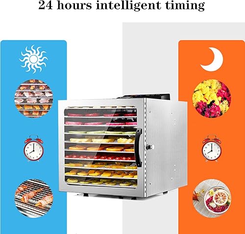 Miniatura 2 de Secador de frutas de 10 capas, máquina deshidratadora comercial de alimentos de acero inoxidable con ventana de vidrio, temporizador ajustable