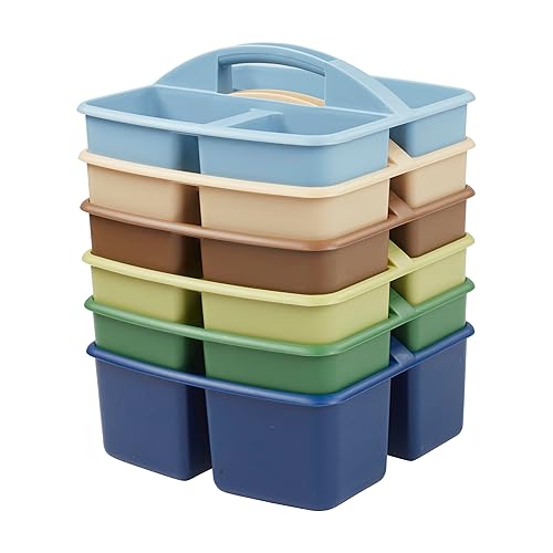 Miniatura 10 de ECR4Kids Organizador de almacenamiento de 3 compartimentos, pequeño, organizador de suministros, tono tierra, paquete de 6