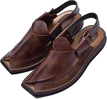 Mens Peshawari Chappal Traditional Handmade Leather Sandal Kaptan Chappal - Flip Flop Double Sole Casual Comfort Shoes