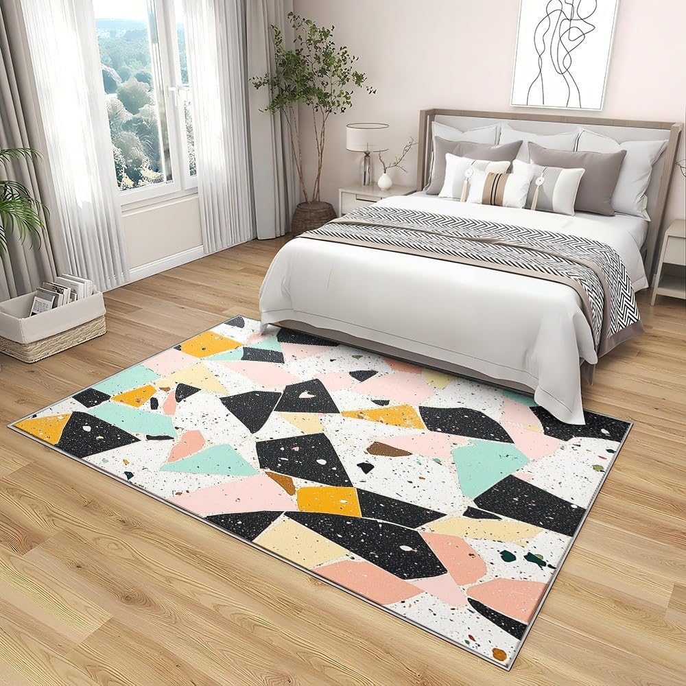 Genérico Nowoczesne dywany do salonu 80 x 150 cm miękki nieregularny kamień wzór dywan do sypialni antypoślizgowy zmywalny przyjazny dla zwierząt przeciwporostowy kolorowy dywan salon łazienka