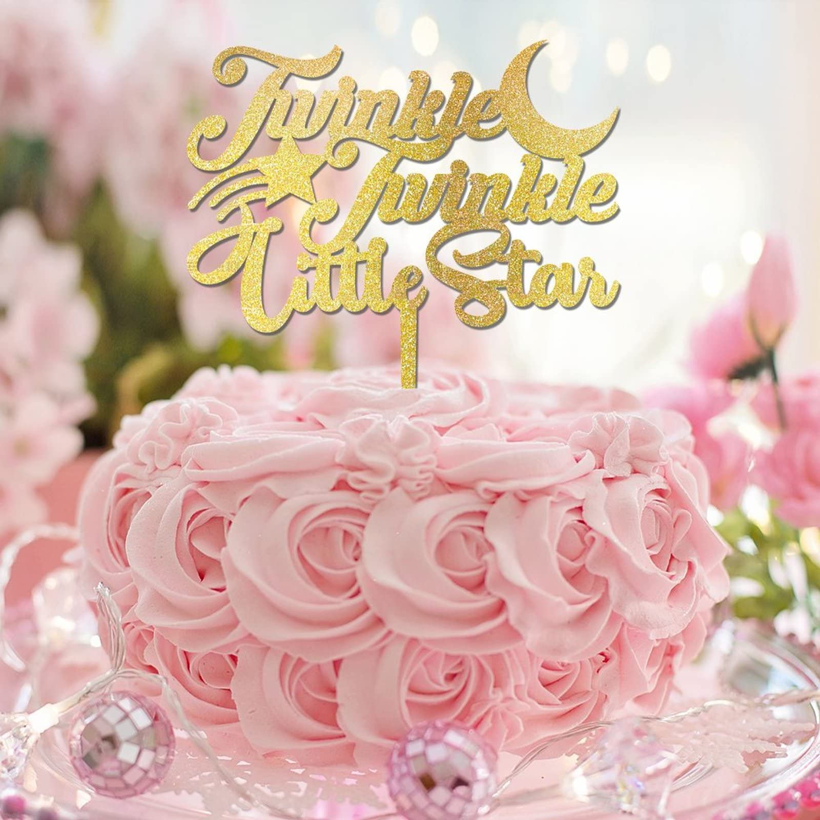 Gold "One Happy Birthday" Cake Topper - Twinkle Twinkle Little Star Theme, 1st Birthday Party Decoration - View #9