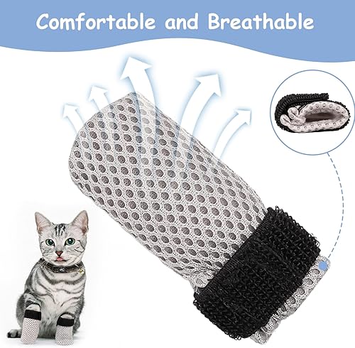 Miniatura 2 de Dexspoeny 4 botas para gatos, guantes para gatos para evitar arañazos, protectores de malla ajustable para gatos, antideslizantes, transpirables,