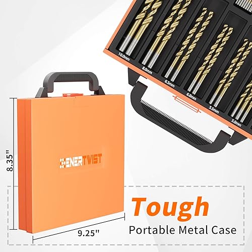 Miniatura 9 de ENERTWIST Juego de brocas con revestimiento de titanio, 99 brocas de acero HSS de alta velocidad para metal, madera, plástico, aleación de aluminio,