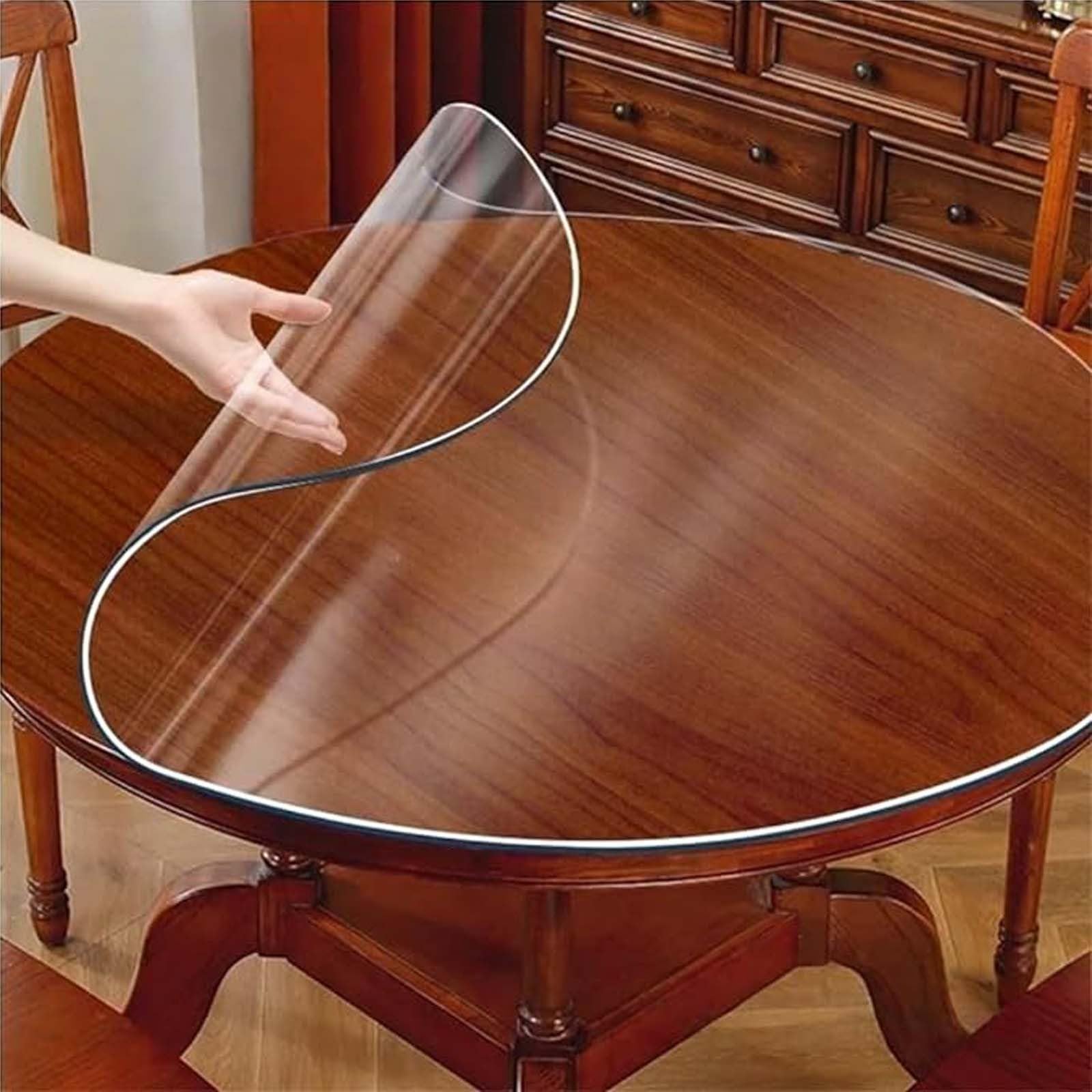 ZBXXSC Clear Round Table Protectors 2mm PVC Desk Pad Tablecloth Heat Resistant Wipe-able Anti-Slip Cover for Dining Room Coffee Table(A,40cm Rund)