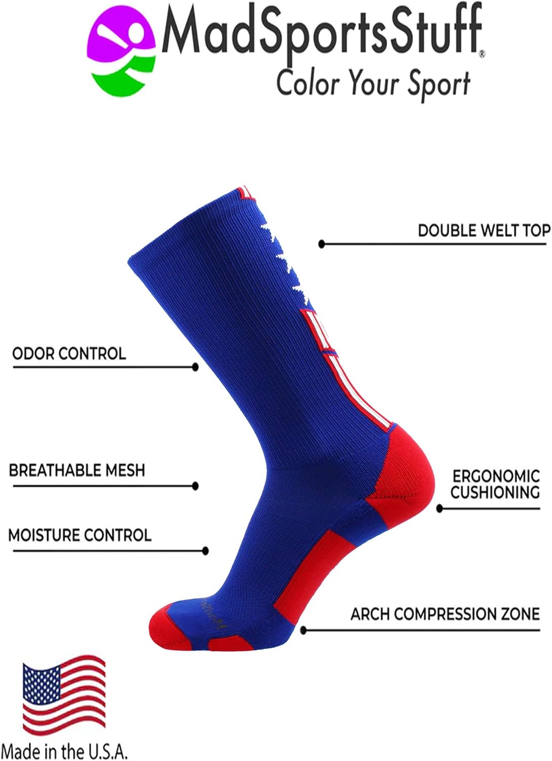 Patriot USA Flag Stars and Stripes Athletic Crew Socks (multiple colors)