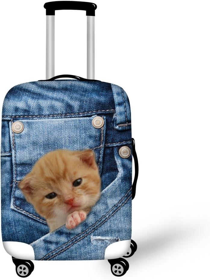 HUGS IDEA Durable Elastic Luggage Protective Cover Pocket Cats Printed Travel Suitcase Covers for 26/28/30 Inch