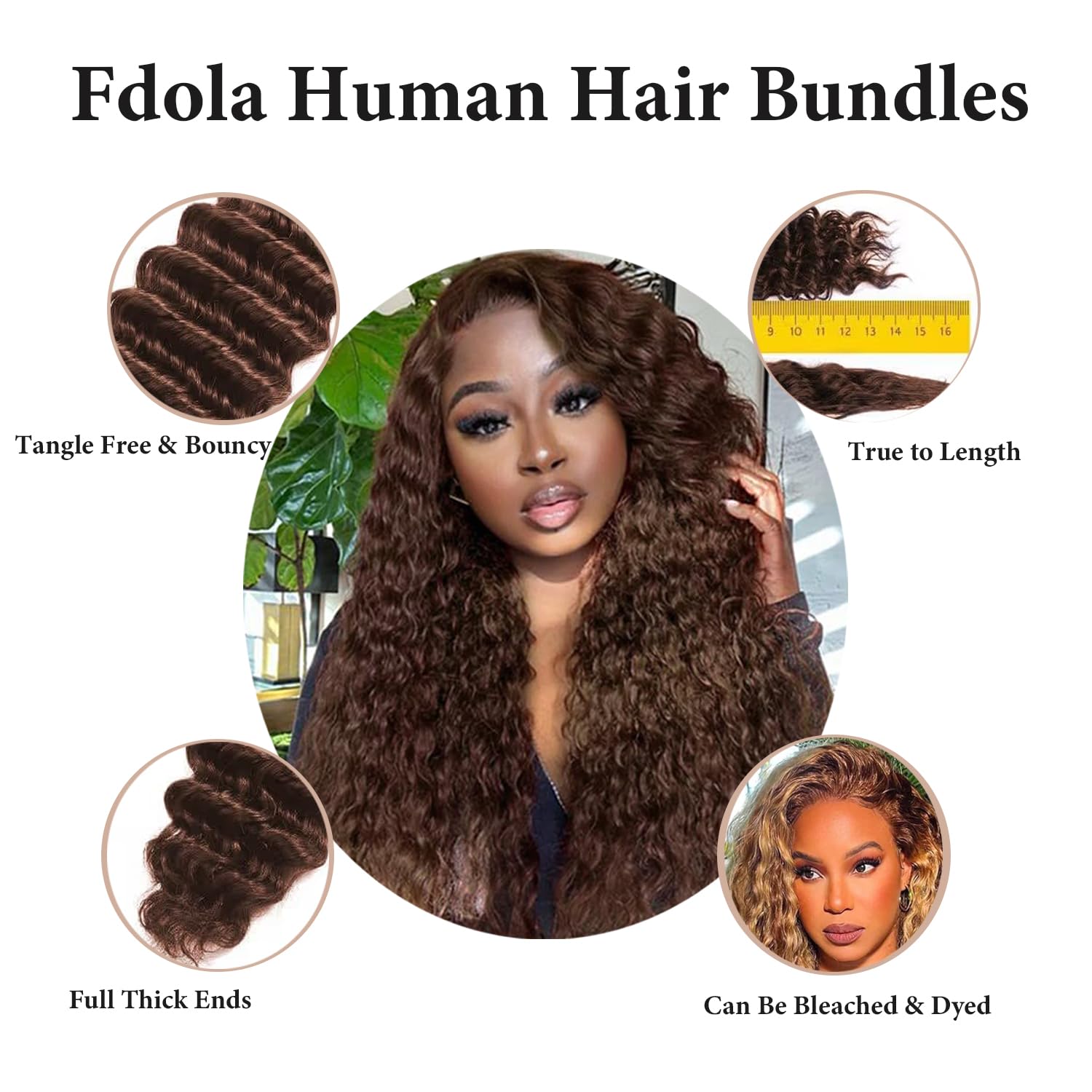 22 24 26 Inch Deep Wave Brown Human Hair Bundles Brown Color Chocolate Brown Human Hair Bundles 4# Color