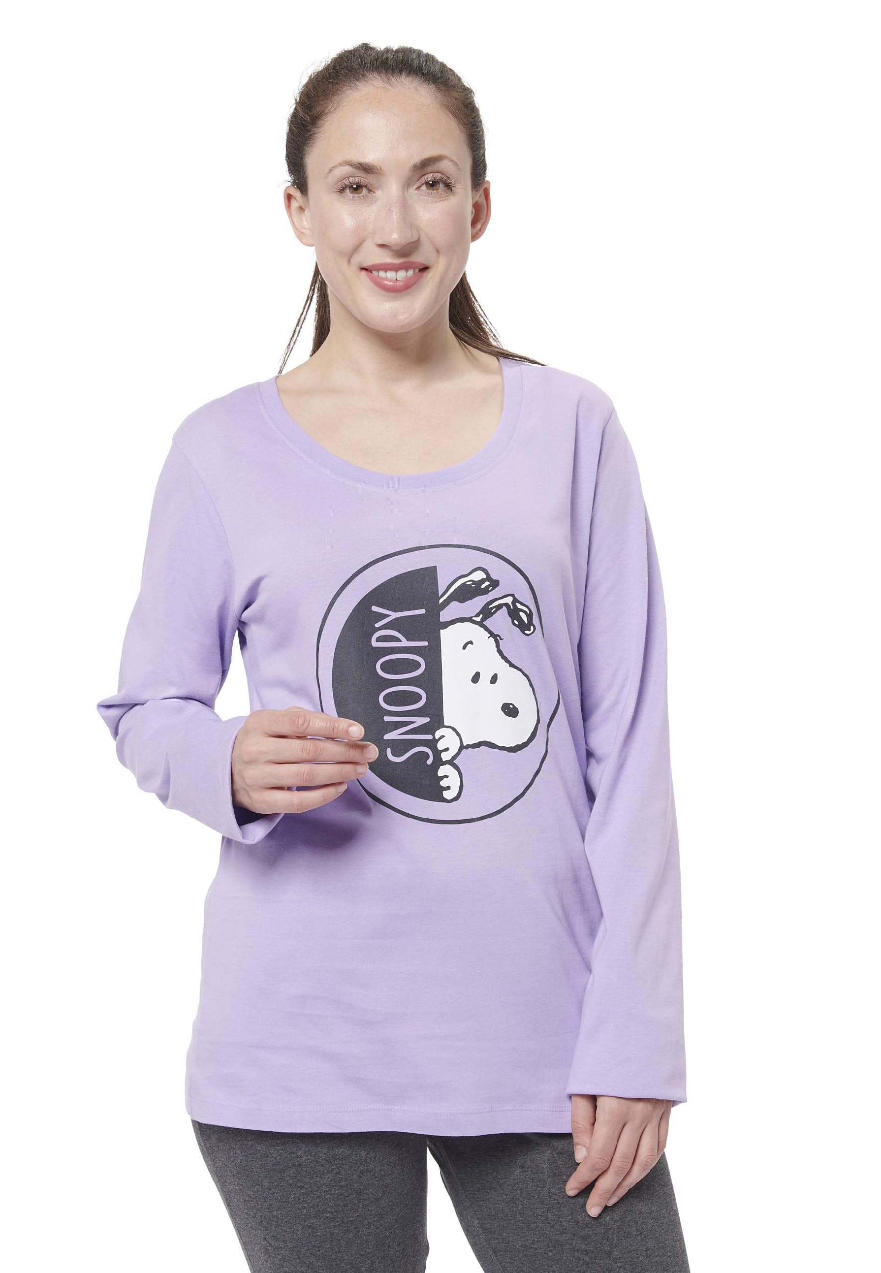 United Labels Women's Purple / Black The Peanuts Snoopy Pyjamas For Long Sleeve Top With Trousers, Purple/Black, S