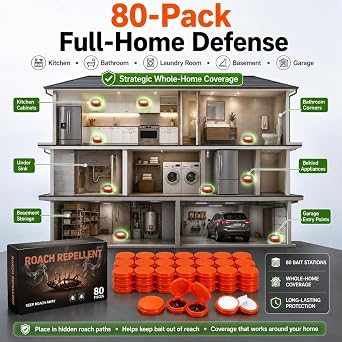 80Pcs Roach Bait Indoor Infestation,Powerful Attraction Cockroach Gel Bait,Roach Repellents for Small Large Roach,Cockroach Deterrent,Easy to Apply Cockroach Control for Effective Home Protection
