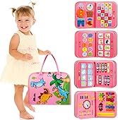 Winblo Toddler Busy Board - Montessori Toys for 1-3 Year Old Girl Birthday Gift, Educational Learning Sensory Busy Book for Two Year Old Girls, Airplane Car Travel Activities Toy for Kids Ages 2-4