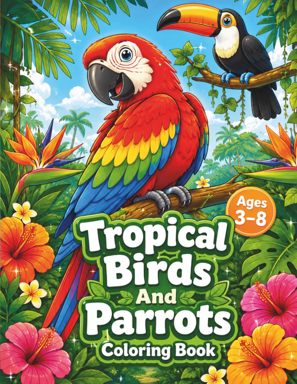 Tropical Birds And Parrots Coloring Book