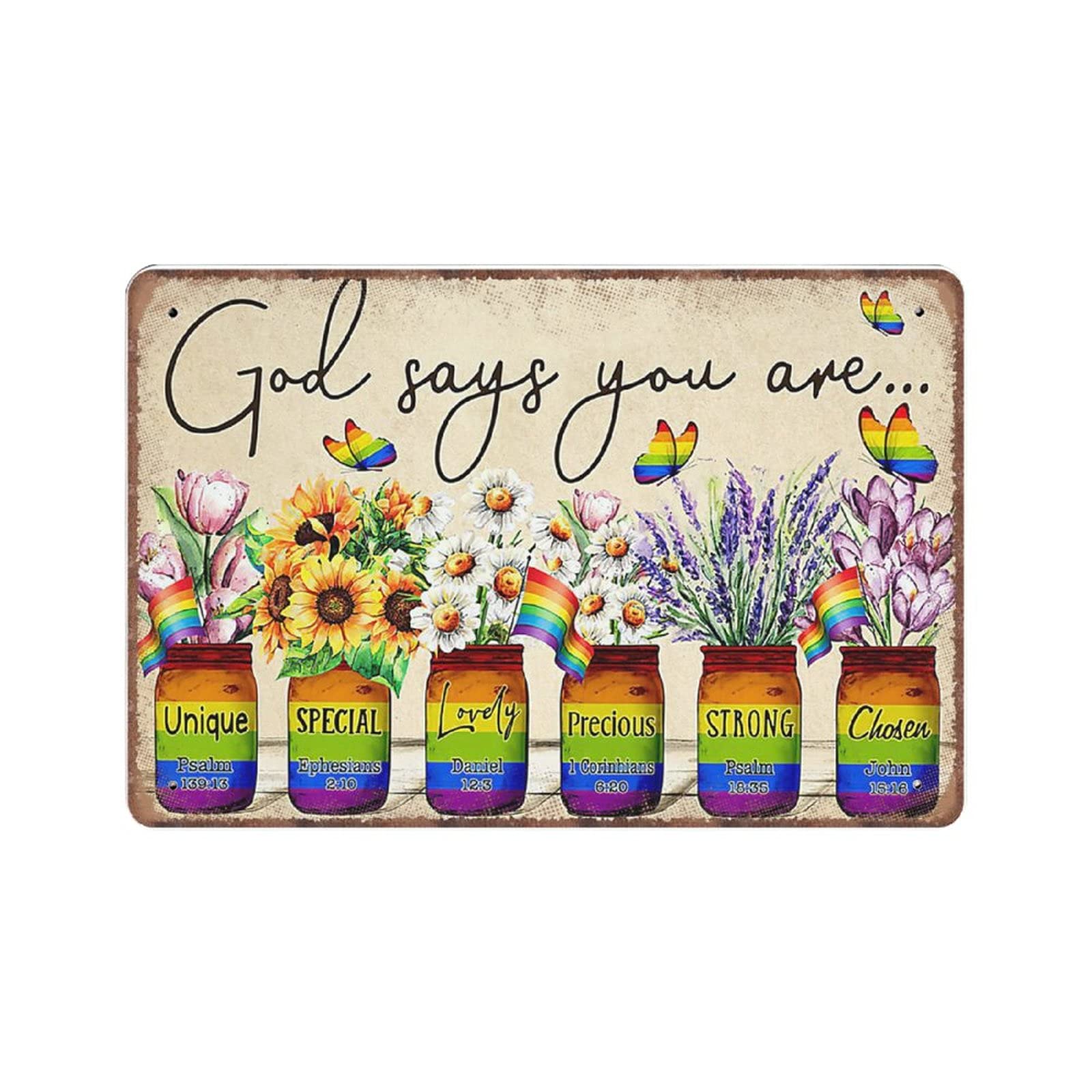 rayprint Lgbt God Says You Are Tin Signs, Rainbow Wall Decor, Pride Retro Funny Metal Sign Vintage Poster Wall Art for Kitchen Garden Bathroom Farm Home Coffee Decor Tin Sign, 20x30 cm