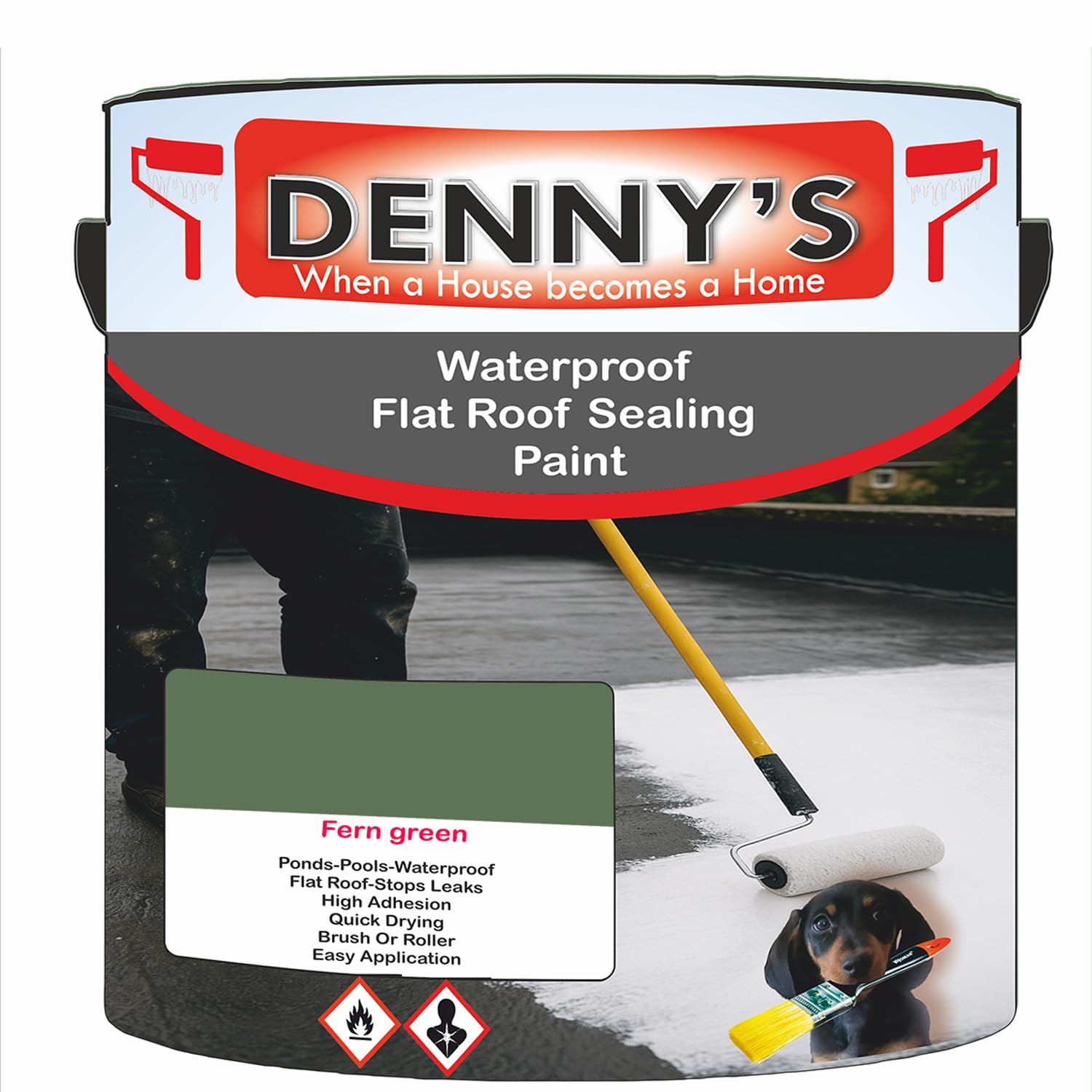 SCOOBYS PAINTS BACK IN THE MIX Chlorinated Rubber Flat Roof Paint – Waterproof Roof Sealer & Leak Repair Coating, Quick Drying, High Adhesion (Fern green, 1 Litre Tin) — image 1