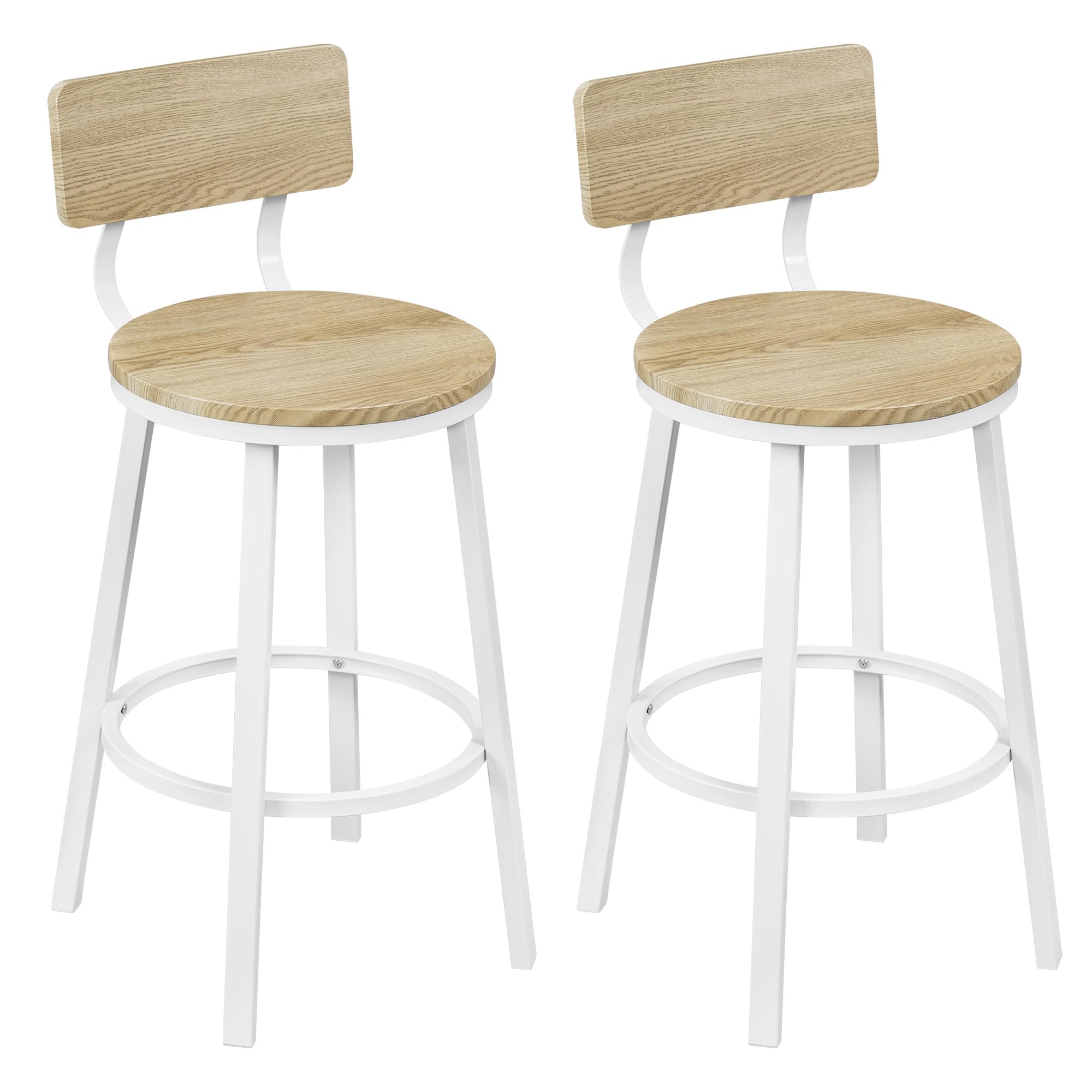 WOLTU Bar Stools Set of 2, High Kitchen Stools with Backrest and Footrest, Modern Chairs from Isala Counter, Restaurant and Bistro, Metal Base, Light Oak