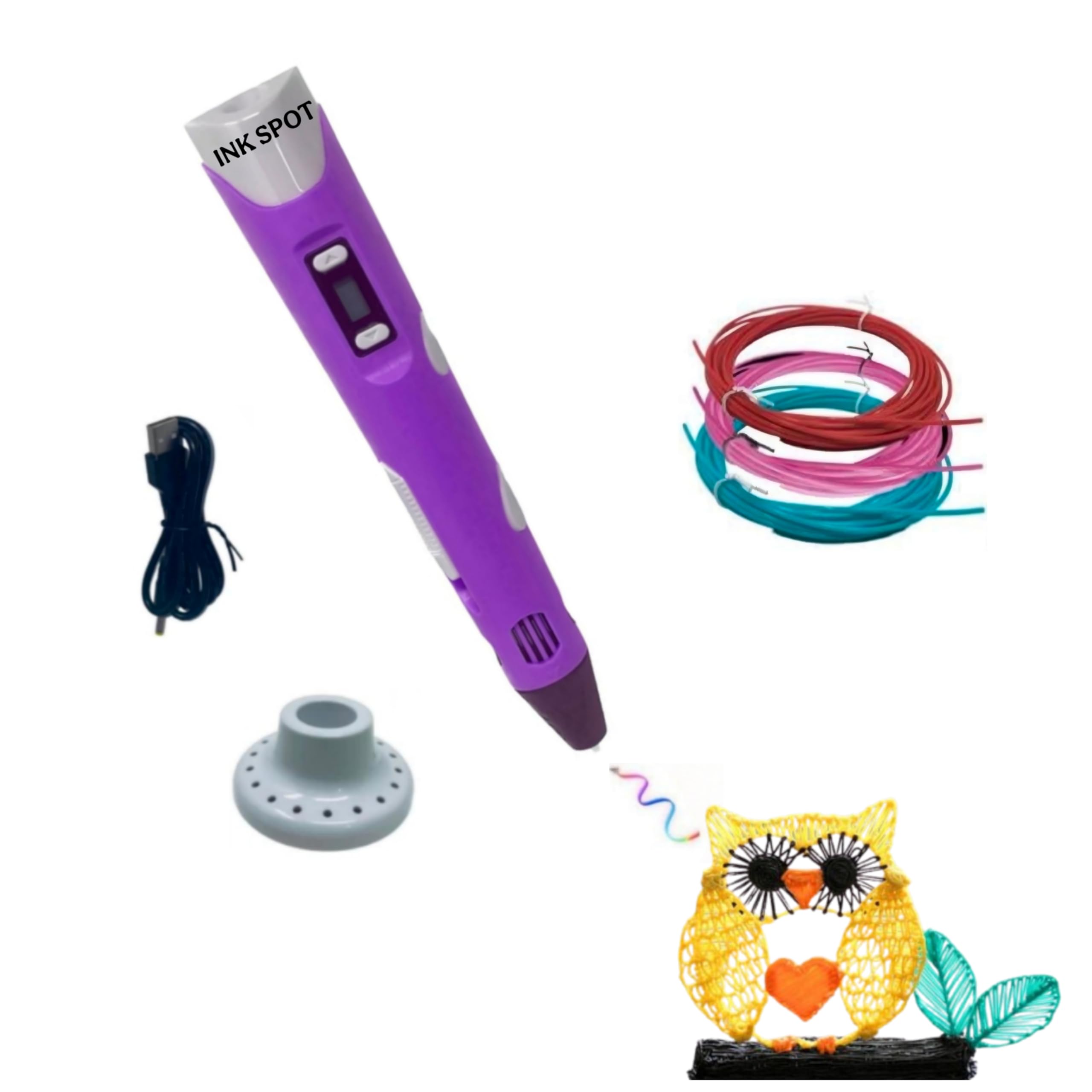 INK SPOT 3D Printing Pen Kit for Kids & Beginners | Includes PLA Filaments, USB Cable & Holder Stand | Safe & Fun 3D Art Pen for Education & Creativity-image-38