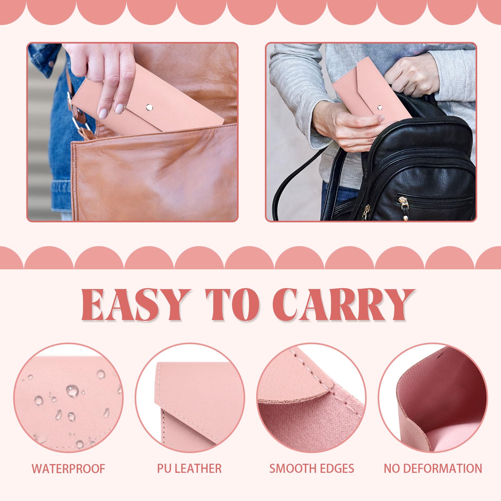 Lot de 6 Portefeuilles Enveloppes en Cuir PU pour Espèces, Organiseur Porte-Monnaie Réutilisable