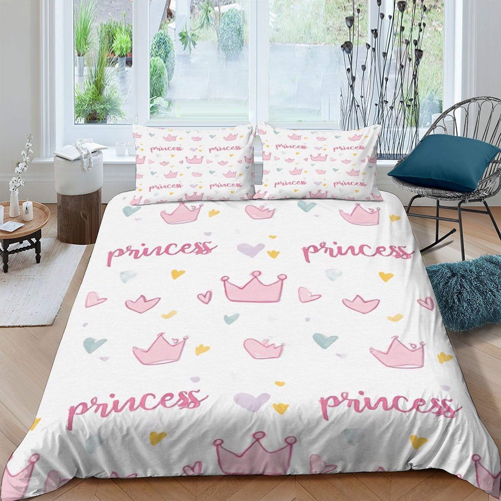 Ctjqhvkz Style-7 3D Printed Pink Crown Fitted Sheet Microfiber Princess Letter Bed Cover For Bedroom Decor Dorm Mattress Protector Single（135X200cm）