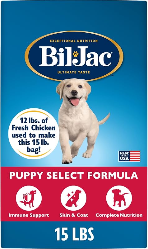 Ração seca para filhotes Bil-Jac Puppy Select com frango fresco, vitaminas C e E e probióticos — 6,8 kg