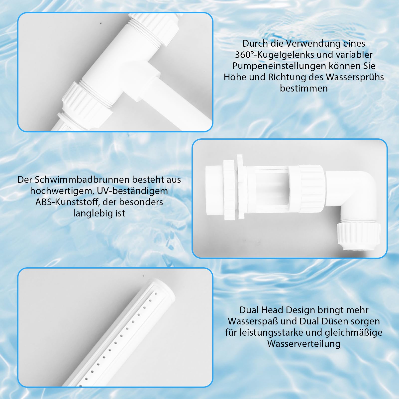 Fuente de agua doble de HOSPAOP, cascada ajustable para piscina y spa, blanco