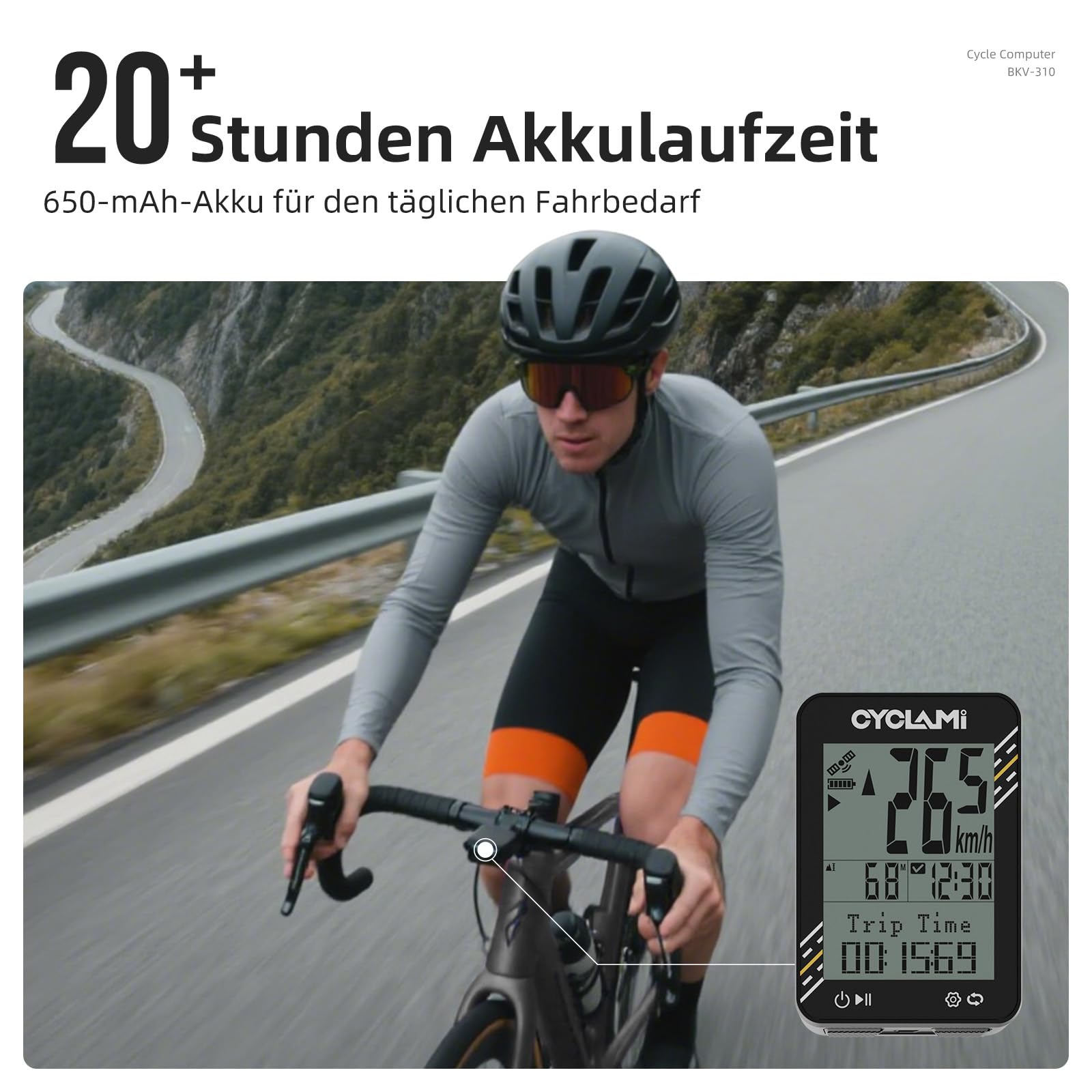 Compteur de vélo sans fil - Compteur de vélo GPS 5 satellites et compteur kilométrique - Écran de 2,4 pouces - Facile à lire même en plein soleil - 20 heures d'autonomie - Étanche IPX7
