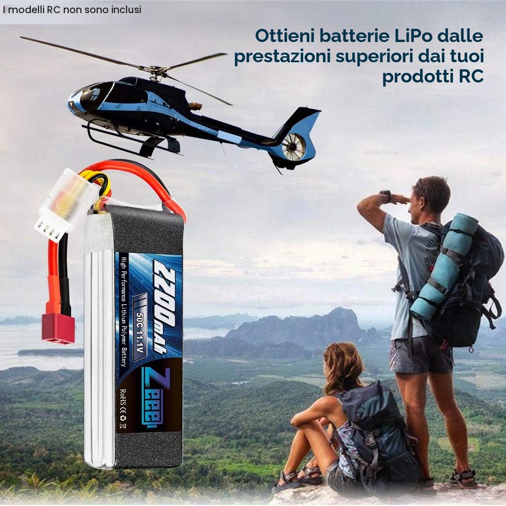 Zeee 3S Lipo Batteria 11,1V 50C 2200mAh Batteria RC con T Spina (2 pezzi)