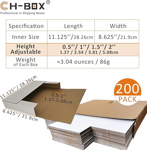 Miniatura 7 de CH-BOX Paquete de 150 sobres corrugados de 12-18 x 9-18 x 2 pulgadas, altura ajustable, color blanco (EM1292-150)