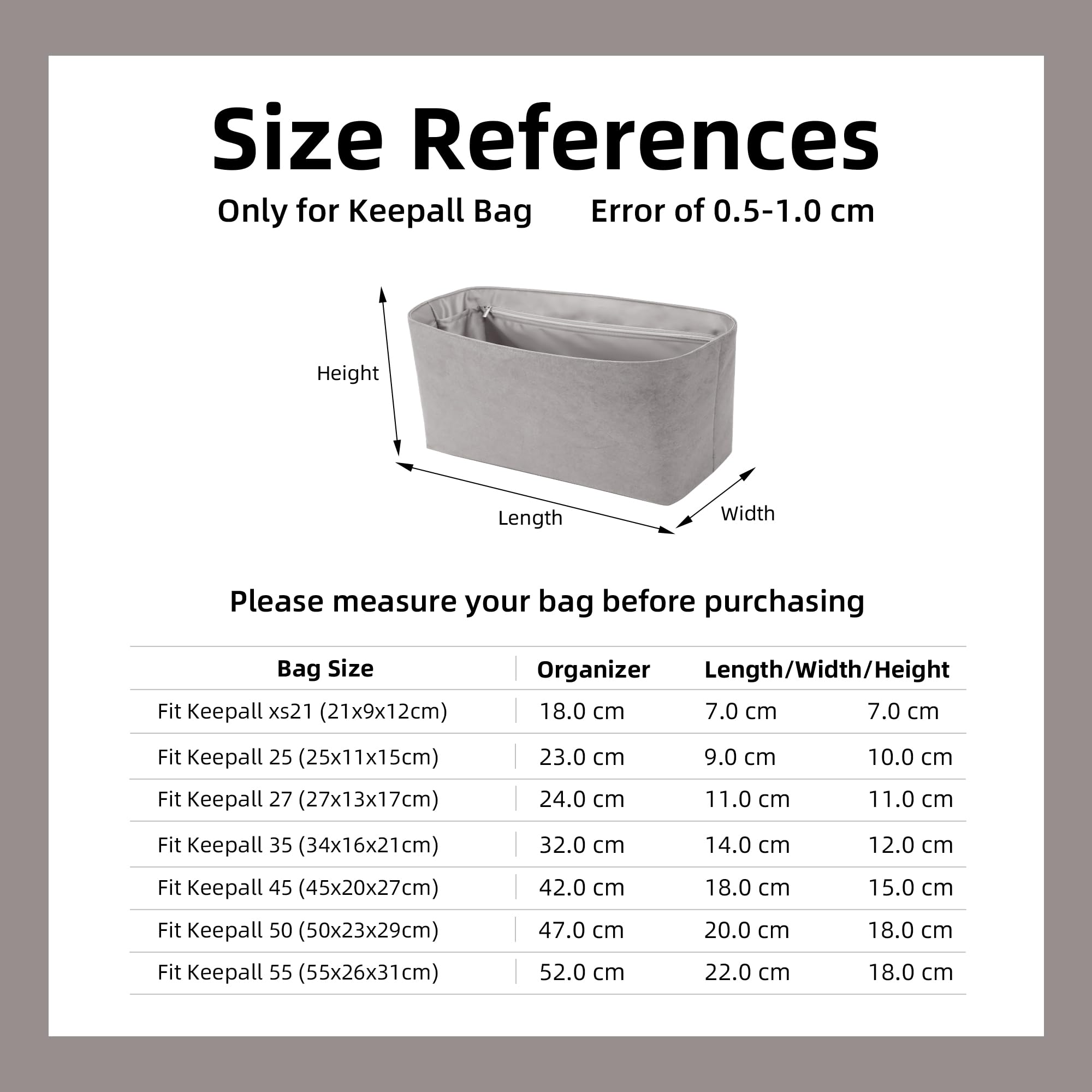 DGAZ Ligero Organizador Interior para Keepall 45, Gris Mouette