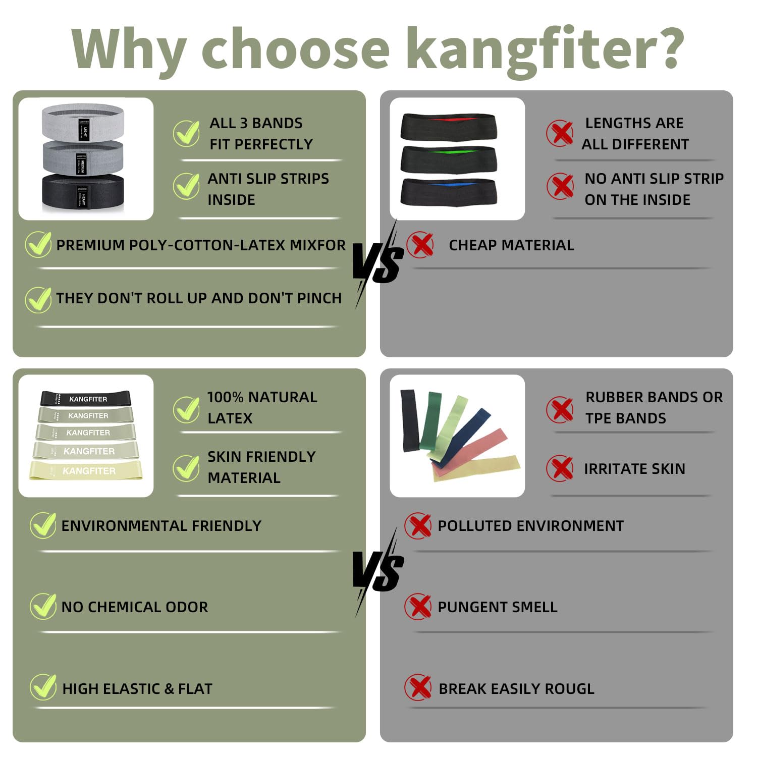 KANGFITER Bandas de Resistencia de Tela para Entrenar, Bandas Antideslizantes de 3 Niveles para Mujeres y Hombres, Juego de Bandas de Ejercicio para piernas y glúteos, Bandas elásticas de Cadera para