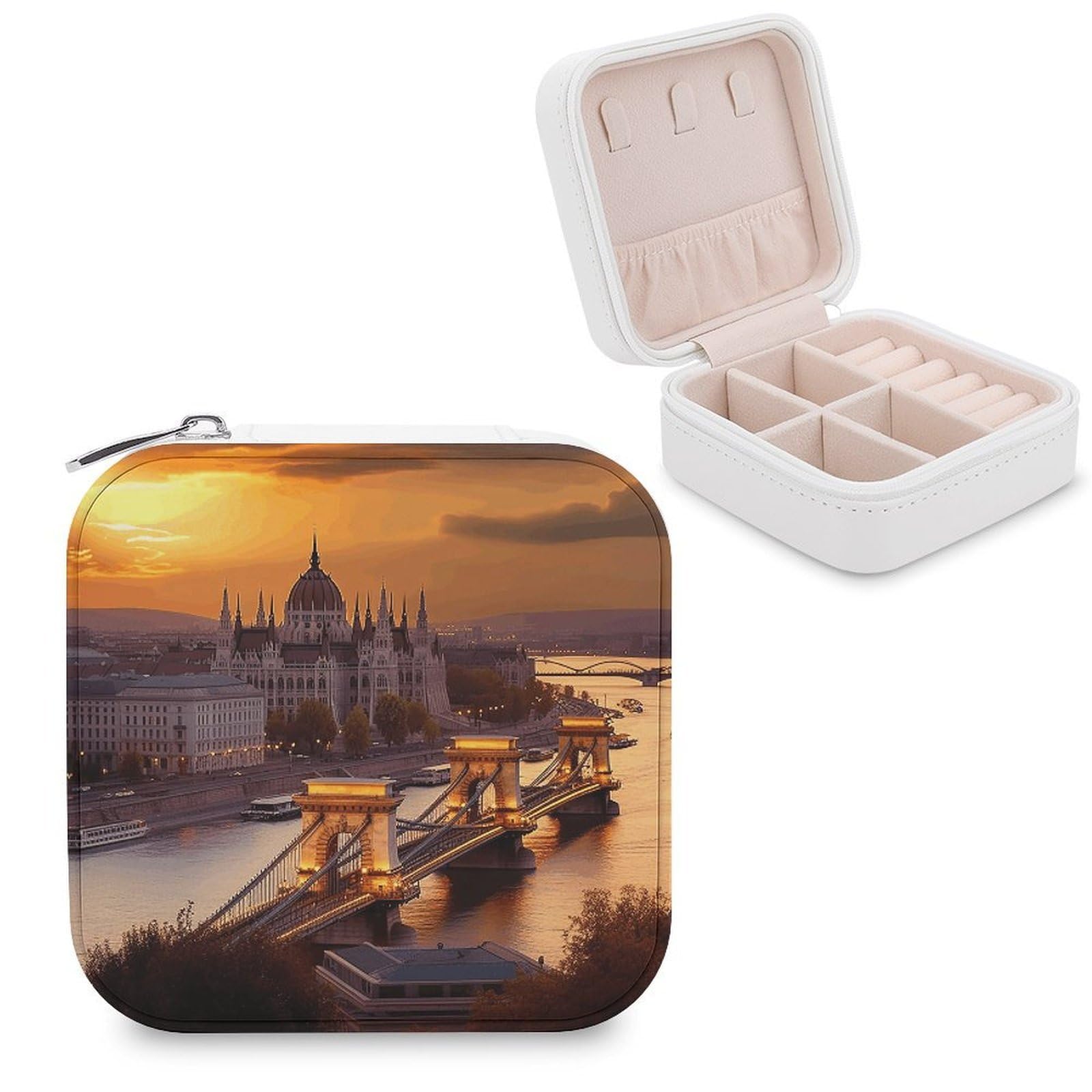 VstaDank Sunset in Budapest Jewelry Box for Women Custom Travel Jewelry Case Personalized Travel Jewelry Boxes Small Portable Jewelry Organizer Box for Rings Necklaces Bracelets Earring