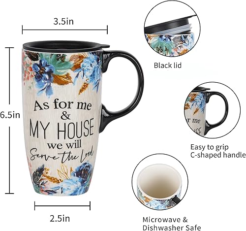 Miniatura 7 de Topadorn Taza de café con tapa, tazas de cerámica de 17 onzas, tazas de té de porcelana y café con leche para el hogar y la oficina, apto para