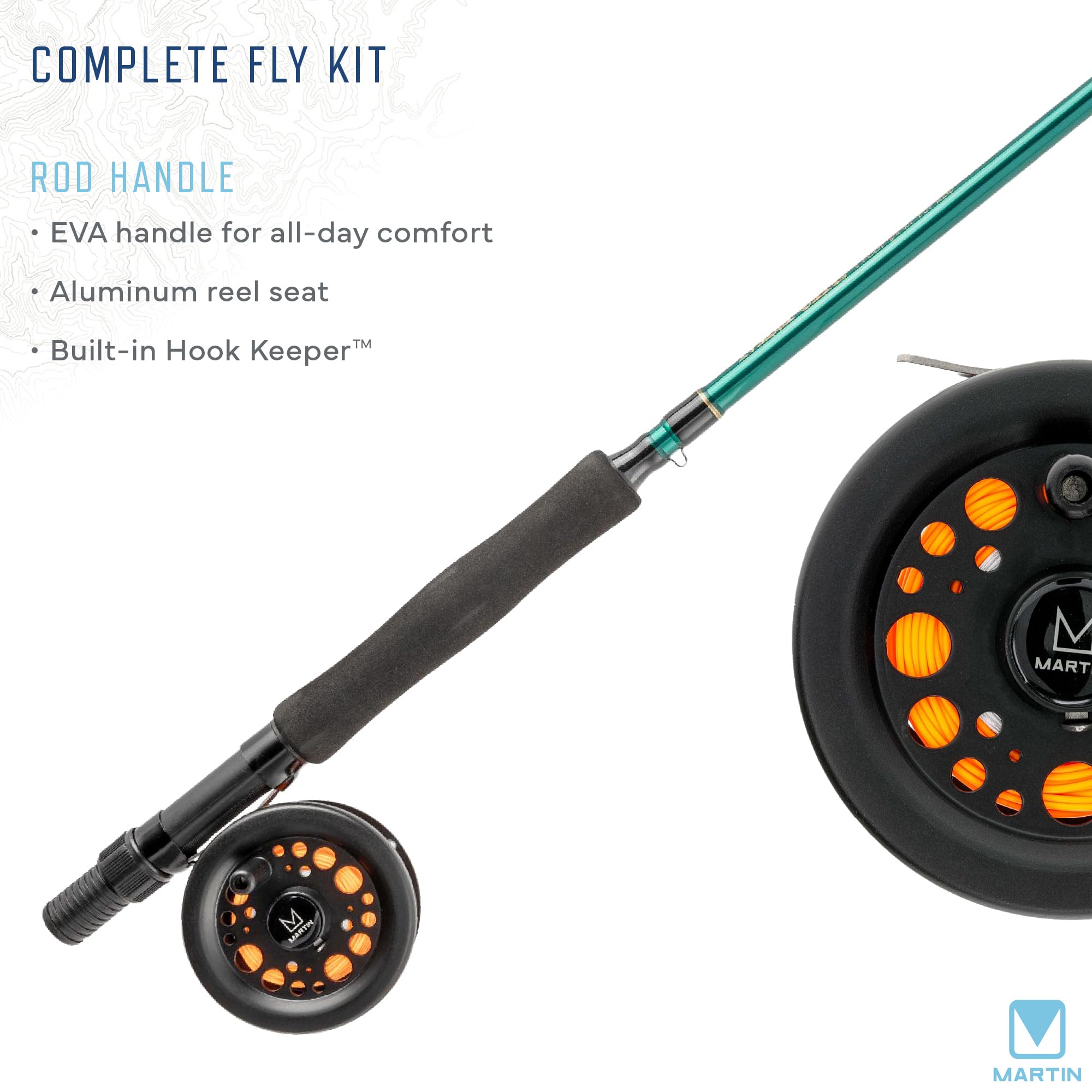 Martin Complete Fly Fishing Rod and Reel Combo Kit, 5/6-Weight 8-Foot 3-Piece Moderate Action Fiberglass Rod, Single Action Rim Control Reel, 6-Weight Line, 6-Piece Fly Assortment, Brown/Green : Sports & Outdoors