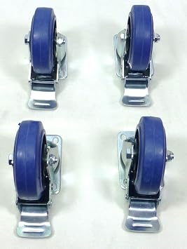 Set of Four 4" Heavy Duty Swivel Casters, 4" Blue Wheels with Locking Brakes
