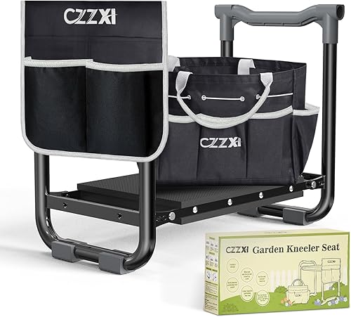 Rodillero y asiento de jardín, almohadilla de rodillas más ancha y gruesa, taburete de jardinería resistente con bolsa de herramientas de jardinería