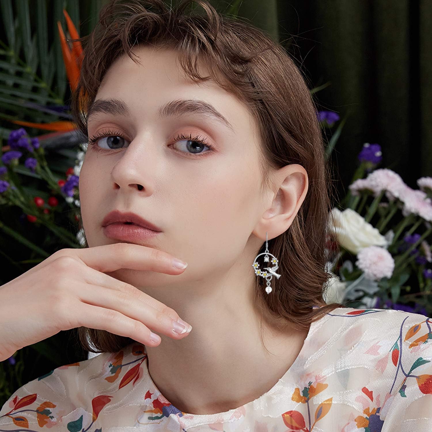 Hummingbird Gifts 925 Sterling Silver Birds Hummingbird Earrings Drop Dangle Earrings with Crystals from Austria, Birthday Christmas Jewelry Gifts for Women - Image 2