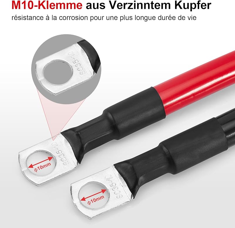 Gedlex Akkumulátor Kábel 35mm² 100cm - Oxigénmentes Réz Autó Kábelszett M10 Csatlakozóval, 150A, 12-24V Akkumulátorhoz, Piros-Fekete PVC Szi