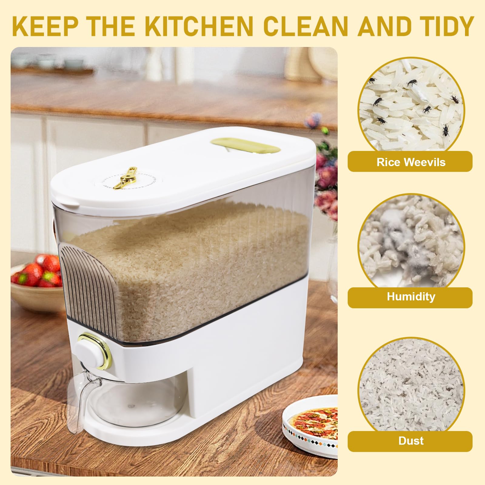 Aazon.co: LUGBING Rice Dispenser, Airtight Food Dispenser With Easuring Cup, Large Dry Rice