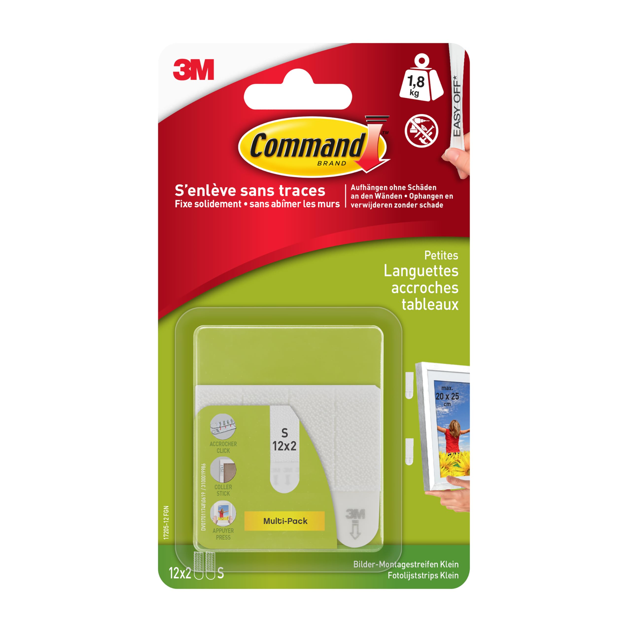 Languettes accroche tableaux Command fixation murale sans percer petites blanches x24