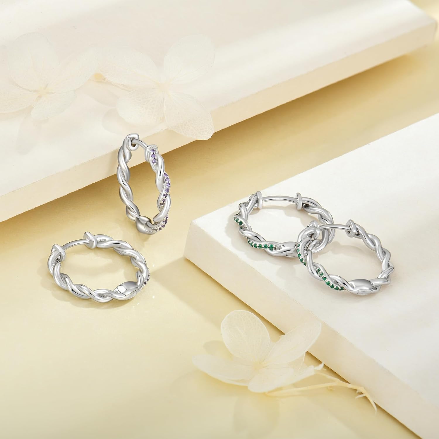 Twisted Rope Hoop Earrings 925 Sterling Silver Hemp rope Earring Birthstone Ear Cuff Earrings Jewelry for Women