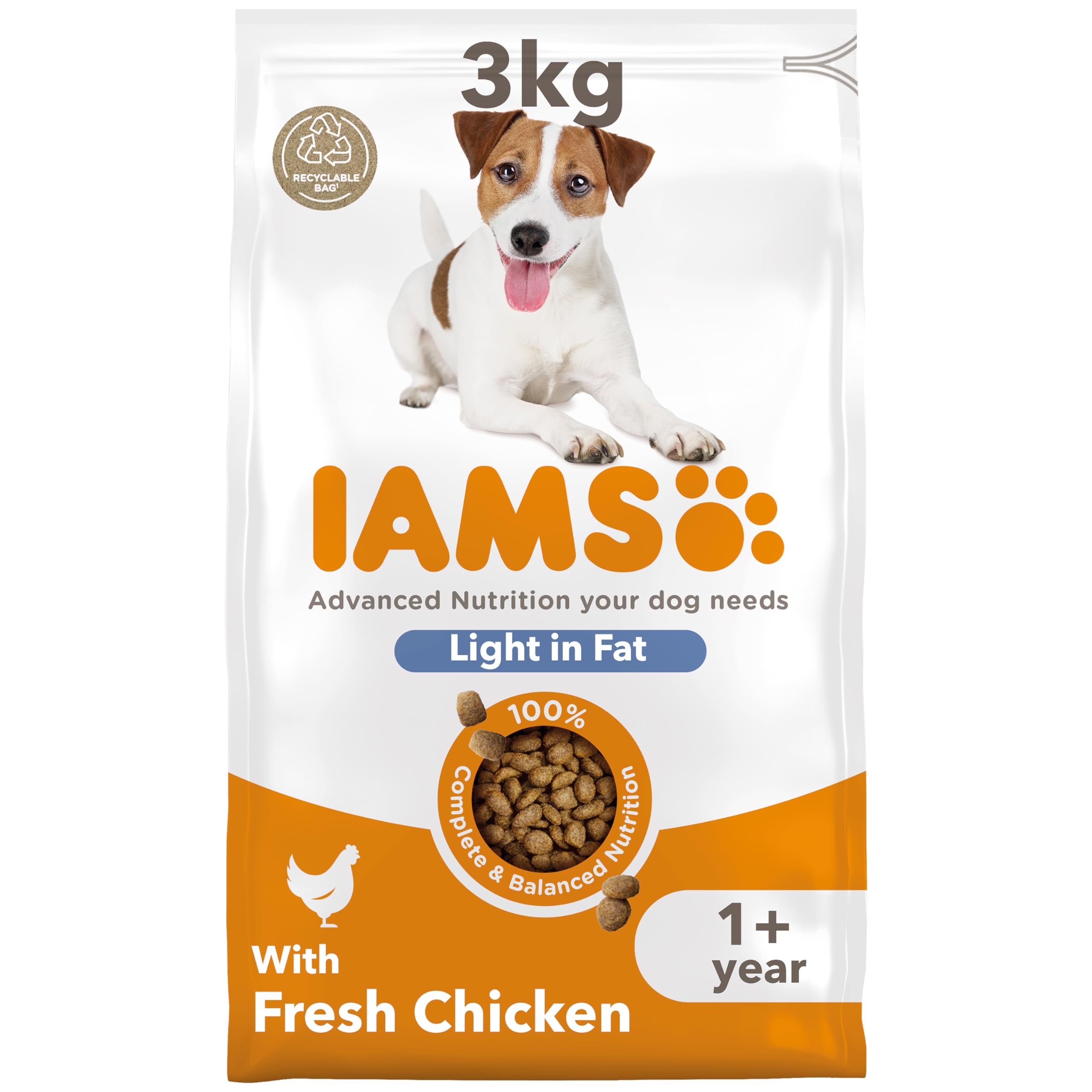 IAMS Light in Fat Complete Dry Dog Food Chicken 3kg - 30% Lower Fat Formula
