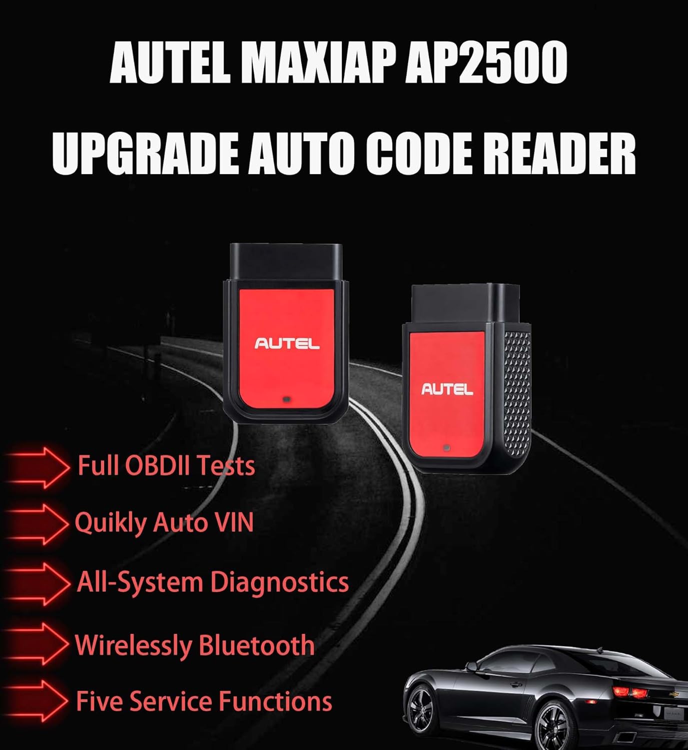 Autel MaxiAP AP2500 Upgraded AP200/AP200C/AP200H/AP200M Bluetooth OBD2 Code Reader Auto Scanner Car Scan Tool 5+ Service Functions 45+ Car Brands Free APP for Android/iOS Advanced AP2500E