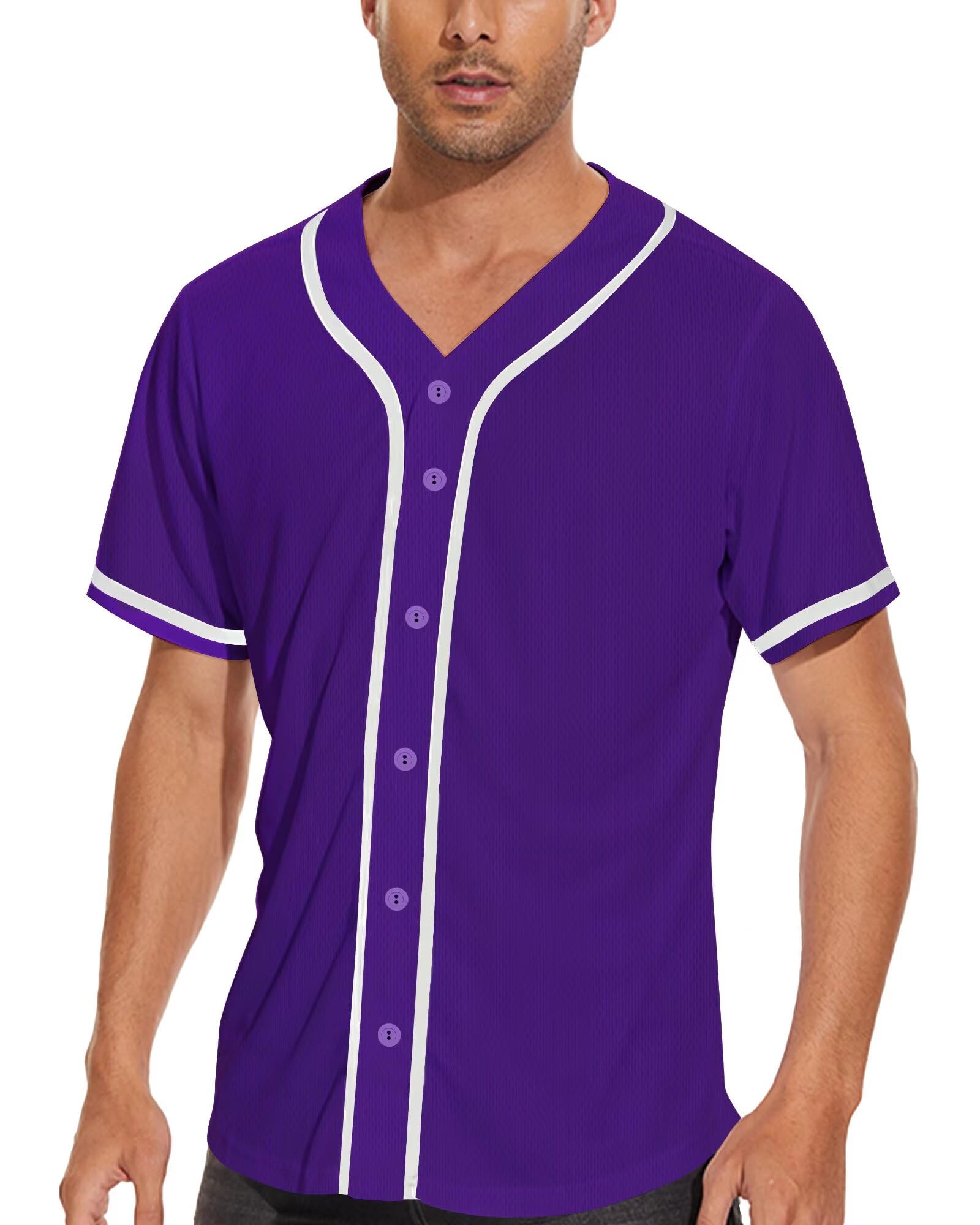 Mens Baseball Jersey Baseball Button Down Jersey Softball T-Shirt Hip-hop Shirt Hipster Uniforms Purple