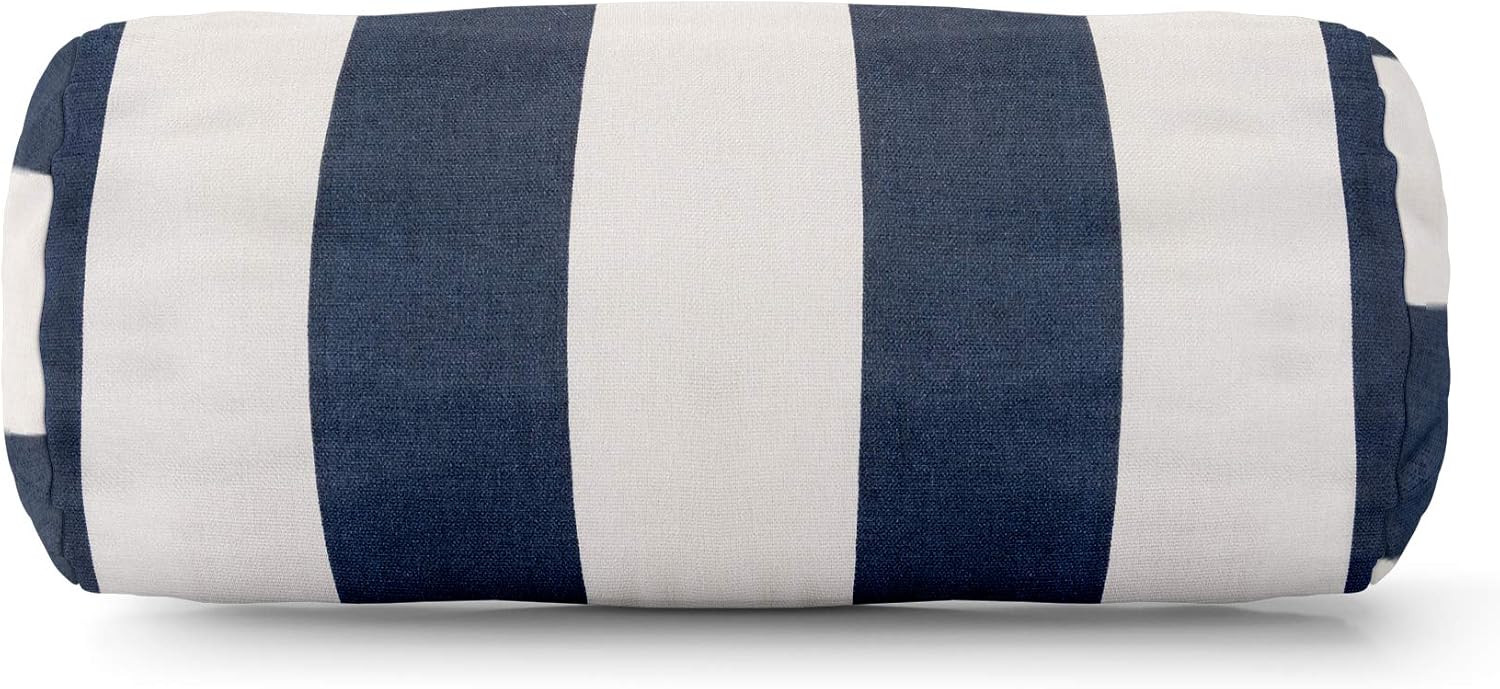 Majestic Home Goods Navy Blue Vertical Stripe Indoor / Outdoor Round Bolster Pillow 18.5" L x 8" W x 8" H