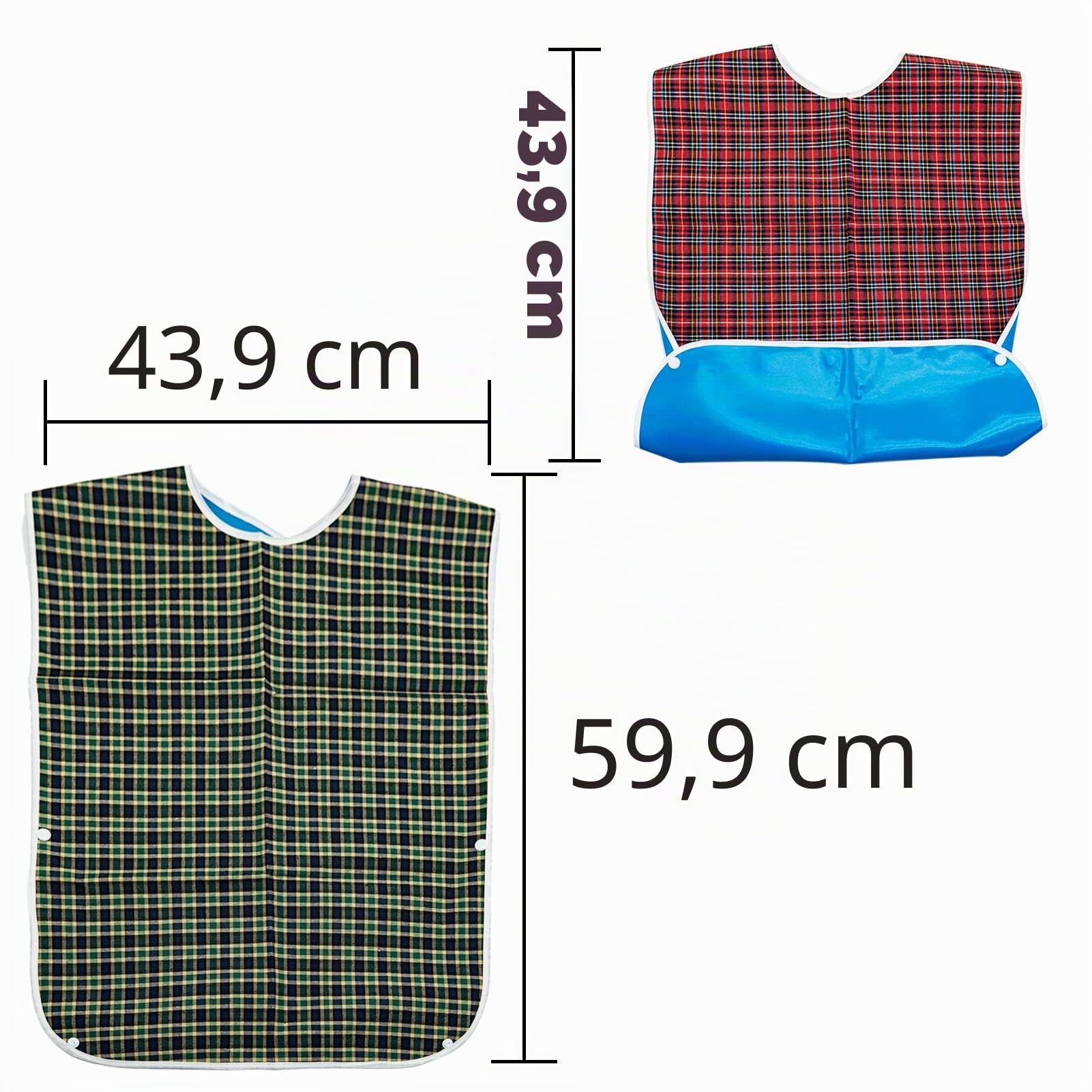 Bavaglini per adulti, lavabili per anziani, confezione da 3, rosso, verde, blu, Blu, L