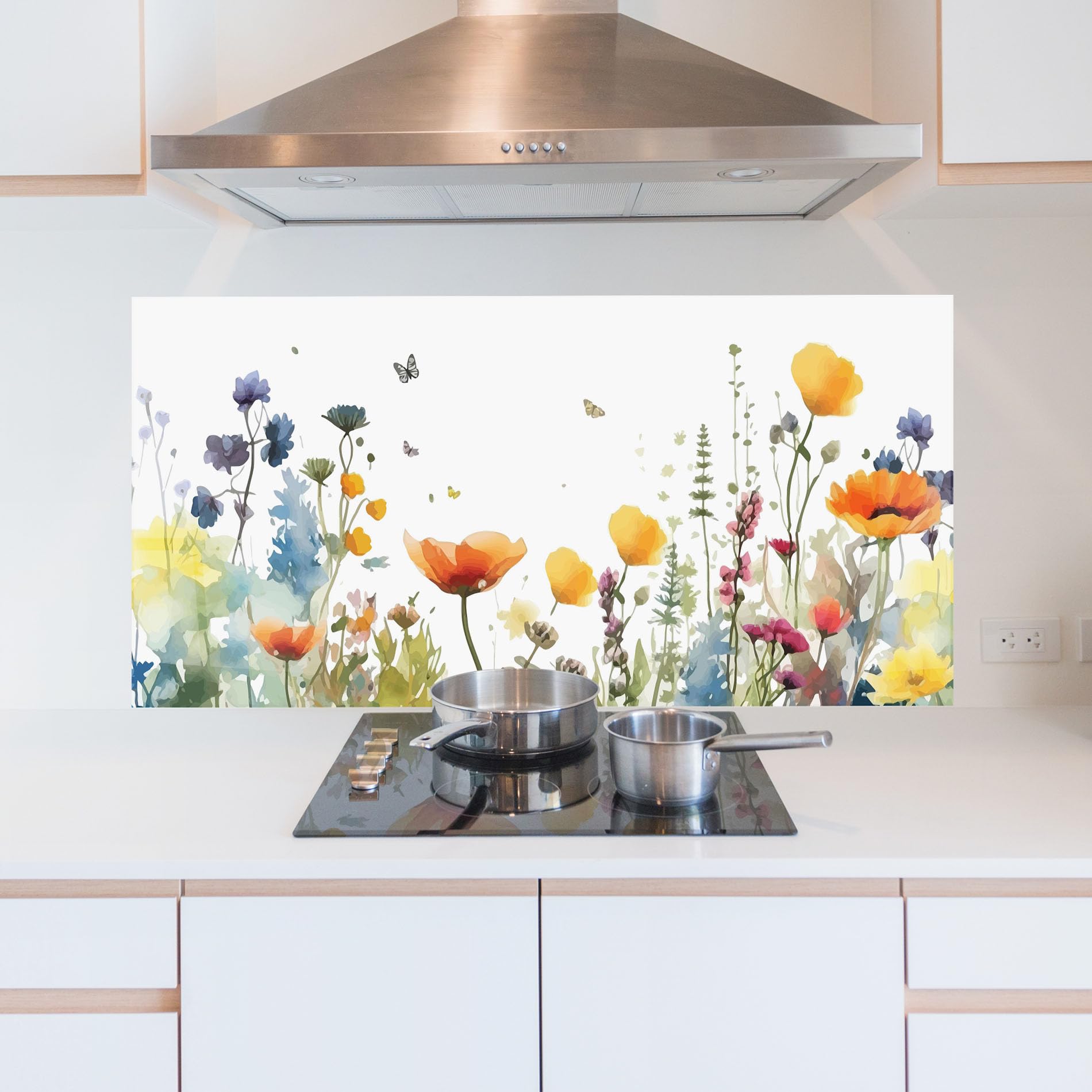 ARTHUB® Crédence de Cuisine en Verre 60x150 cm, Watercolor Spring Flowers | Protection Contre Les éclaboussures, Revêtement Mural en Carreaux, Plaque en Verre, Verre trempé, Paysages, Printemps