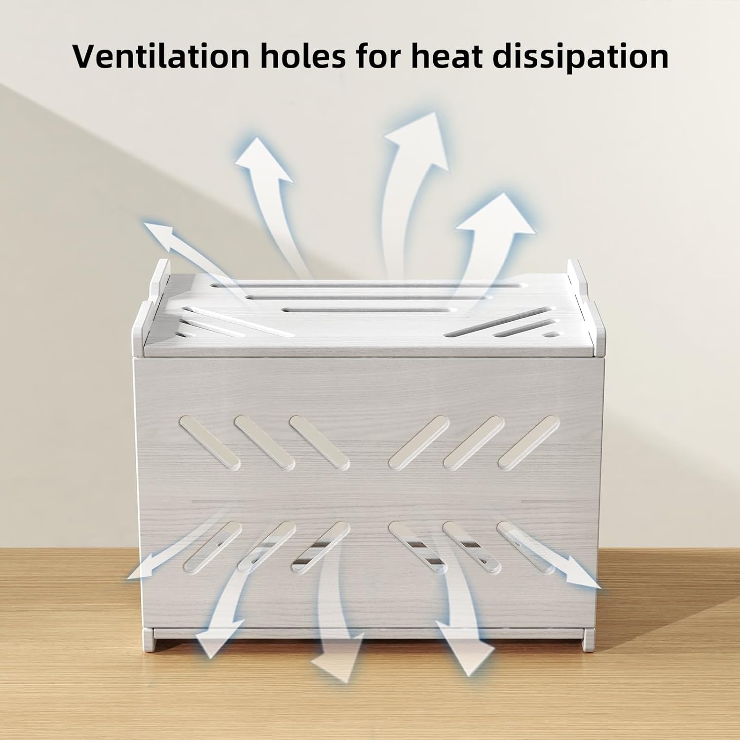 Solid Wood Projector Shelf Router Shelf Projector Stand Router Storage Box Router Cover Organized Modem Cable Power Strip Cable Management Hider Rack by Need Assembly (White)